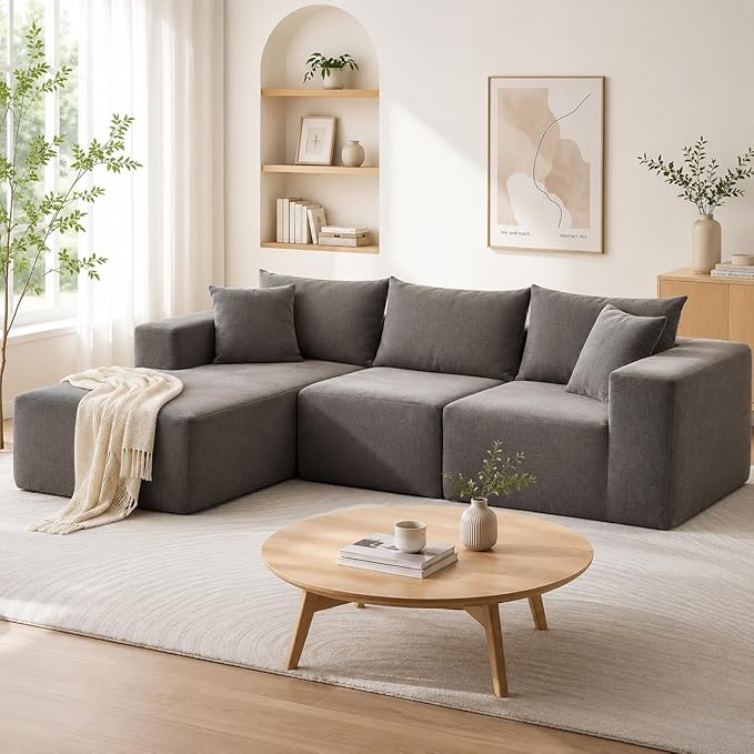 GarveeTech Corduroy Modular L Shape Sofa, Cloud Feel Compressed Sectional Couch