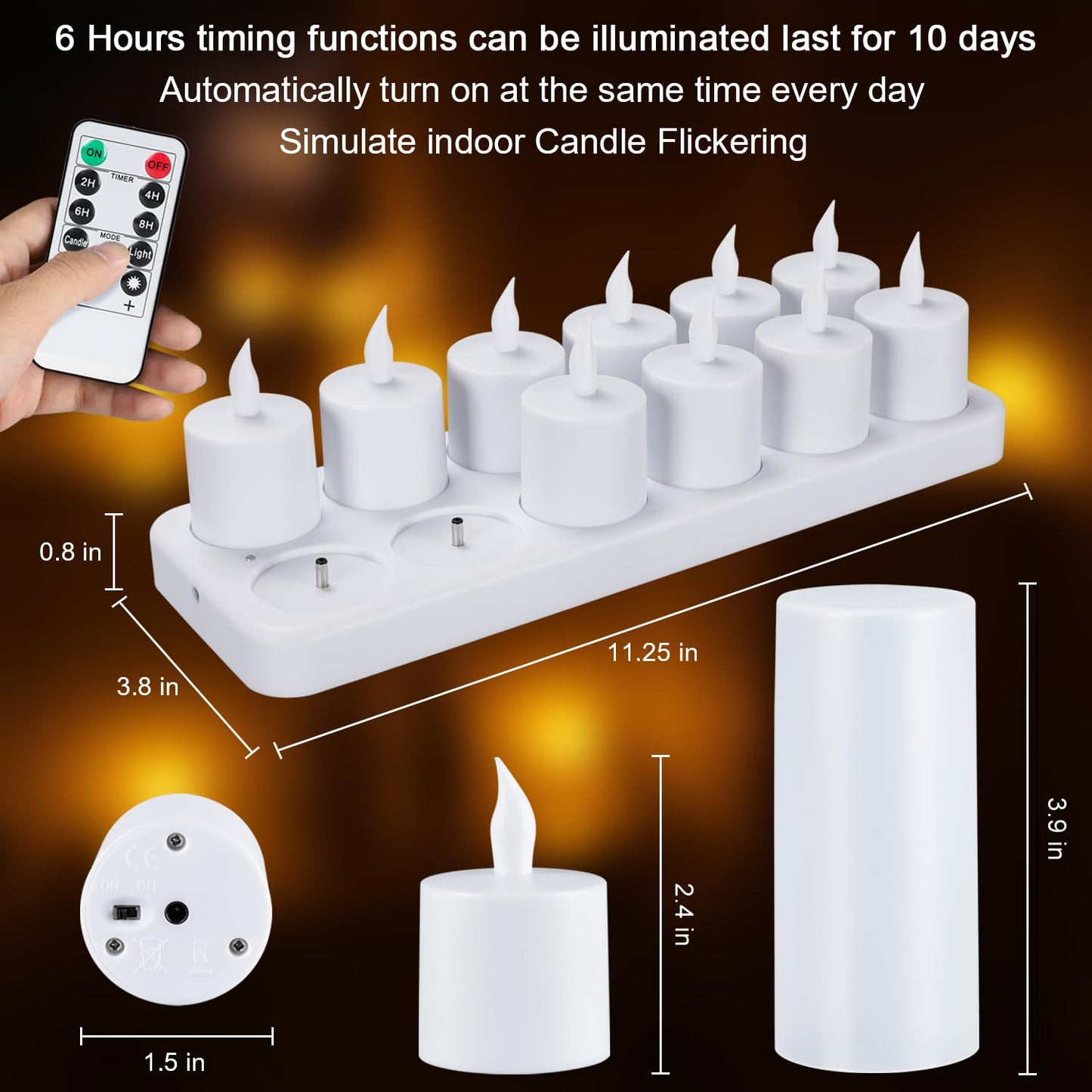 WoneNice 12 pcs USB Rechargeable Flameless Candles with Remote & Timer, LED Tea Lights for Wedding Christmas Lanterns Emergency Home Decor