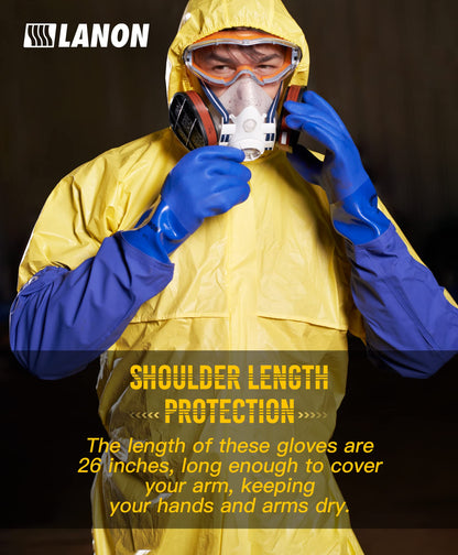 LANON PVC Coated Chemical Resistant Gloves, Reusable Heavy Duty Safety Work Gloves, Acid, Alkali & Oil Protection, 26" Elbow Length, X-Large