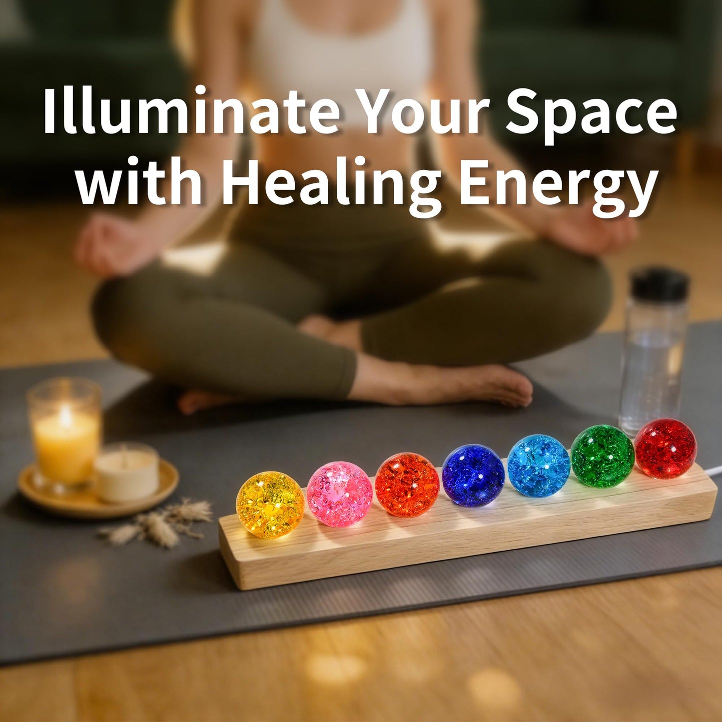 7 Chakra Crackle Crystal Ball with LED Stand, 40mm Natural Healing Stones for Meditation Reiki Energy Balance, Spiritual Decor Glass Sphere Lamp Night Light Gifts