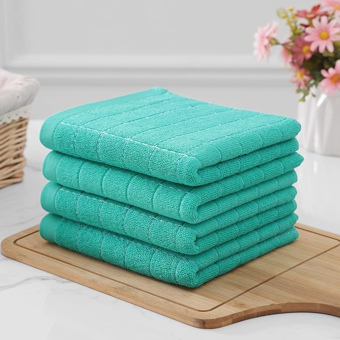 Homaxy 100% Cotton Terry Kitchen Towels, Checkered Designed, Soft and Super
