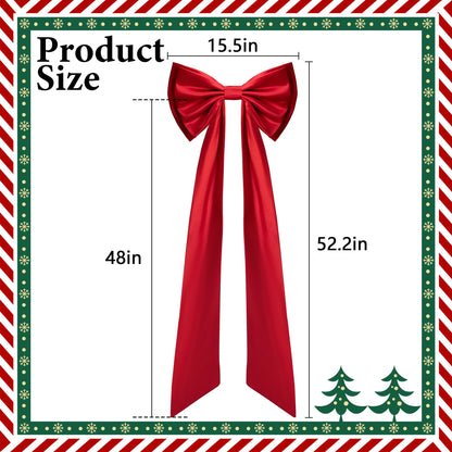 Iceyyyy 52.2 x 15.5 Inch Christmas Tree Topper Red Satin Bows,Double Layer Extra Large Tree Topper Ornament Bow,Giant Red Christmas Tree Bow for Indoor Outdoor Holiday Party Home Decor