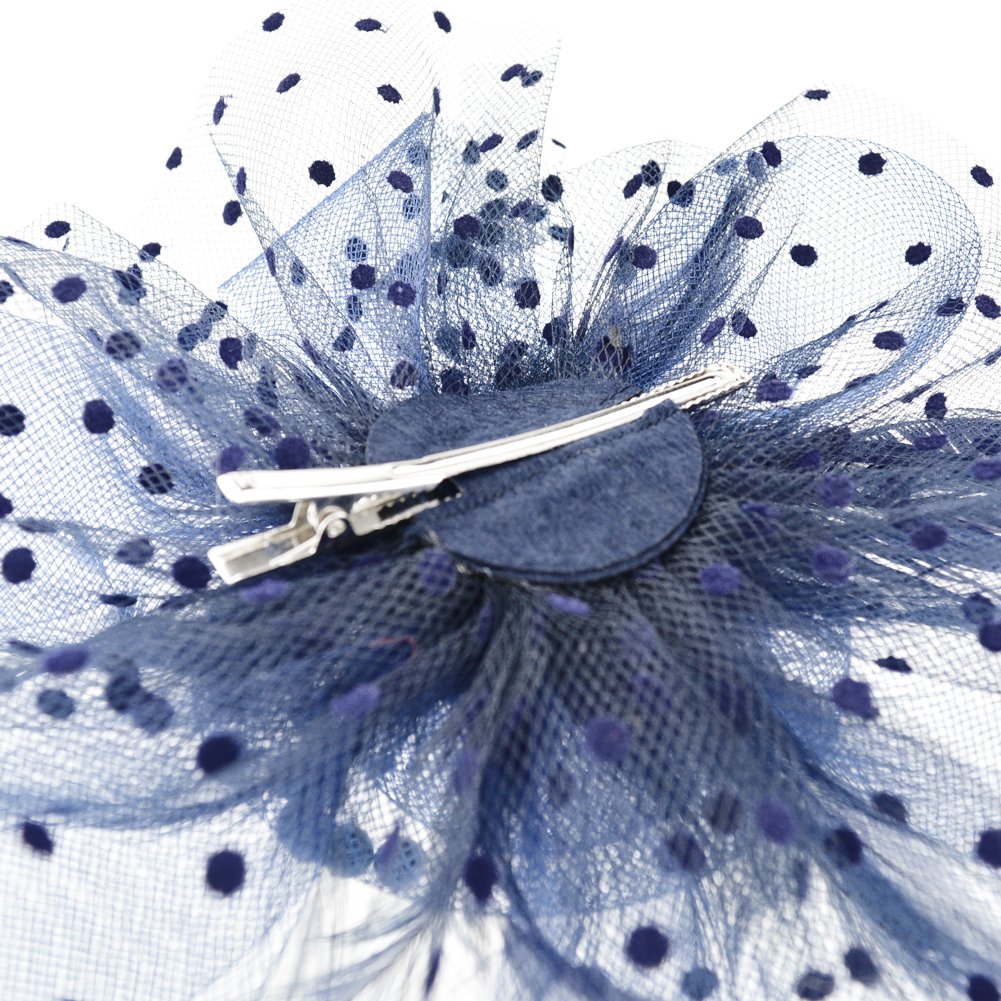 DRESHOW Fascinators Hat Flower Mesh Ribbons Feathers on a Headband and a Forked Clip Cocktail Tea Party Headwear for Girls and Women