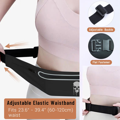 Skull Running Belt Waist Fanny Pack Phone Holder for Women, Waterproof Reflective Running Pack for Men Black Skull Jogging Pouch Adjustable,Horror Grim Reaper Wallet Holder for Hiking Cycling Workout