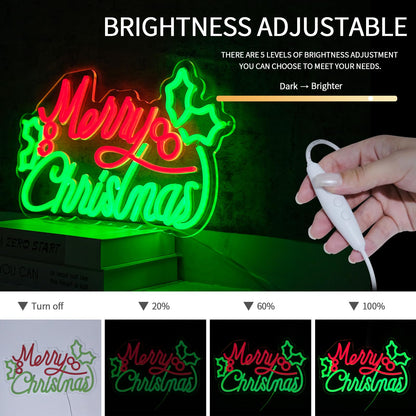 Virlusy Merry Christmas Neon Signs for Wall Decor Dimmable Merry Xmas Led Lights Signs Letters Neon Light for Christmas Party Living Room Pub Bar Bedroom Home Shop Decorations Birthday Gifts