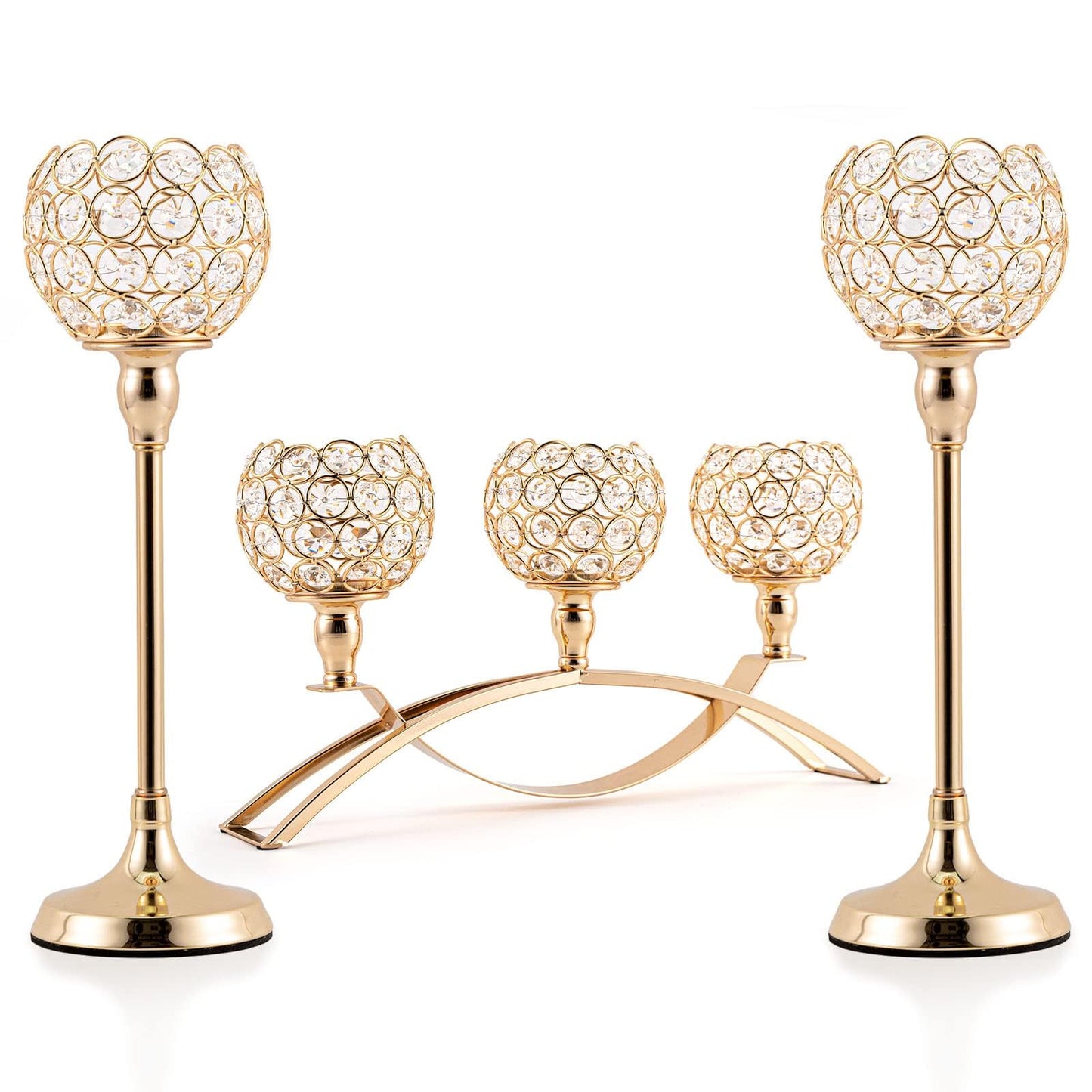 VINCIGANT Set of 3 Gold Candle Holders Wedding Table Centerpieces,Tealight Candlestick Candelabra Stand with 3 Arms for Fireplace Home Living Room Decor,Valentine's Day Housewarming