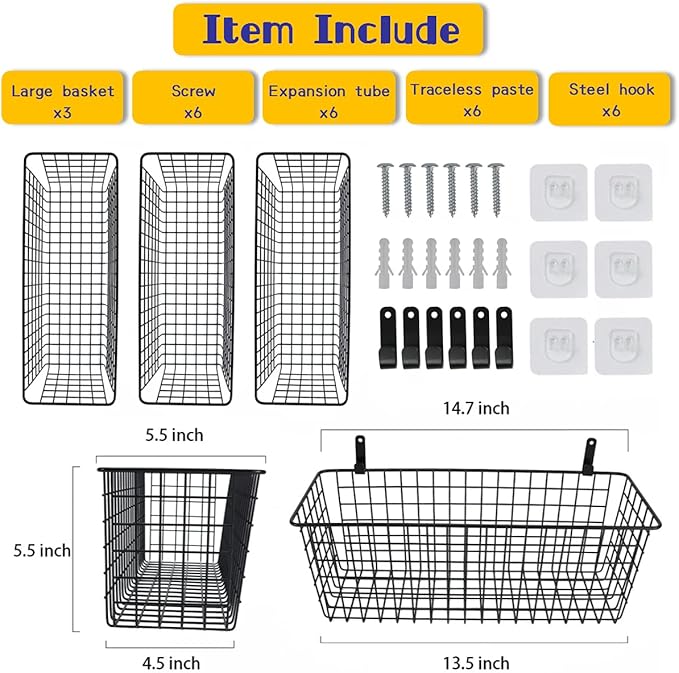 Joben Oligey 3 Set Hanging Wall Baskets, Wire Basket