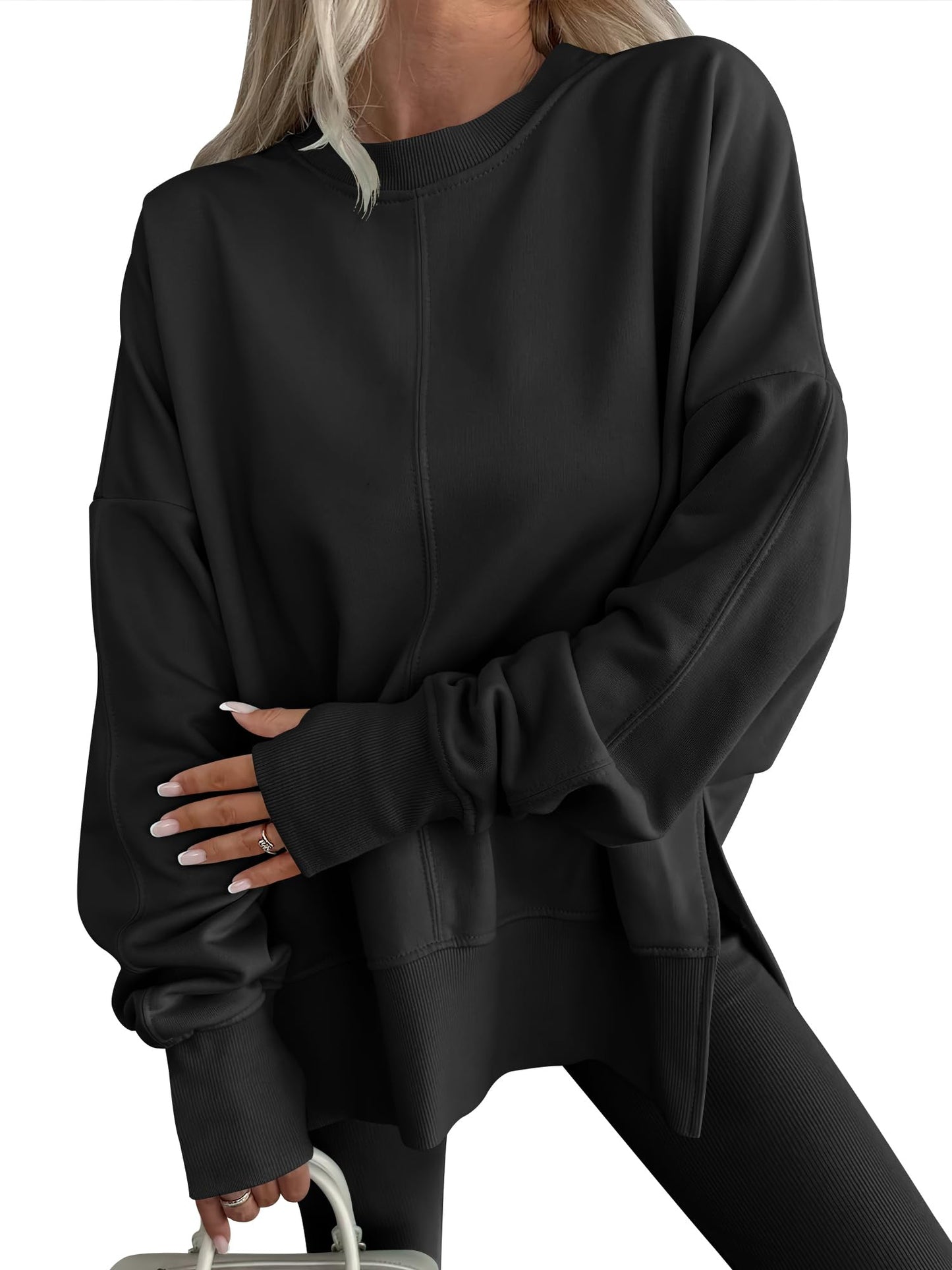 ANRABESS Women Oversized Sweatshirts Thumbhole Long Sleeve Hoodies Shirts 2025 Fall Side Slit Pullover Top Teen Y2k Outfits