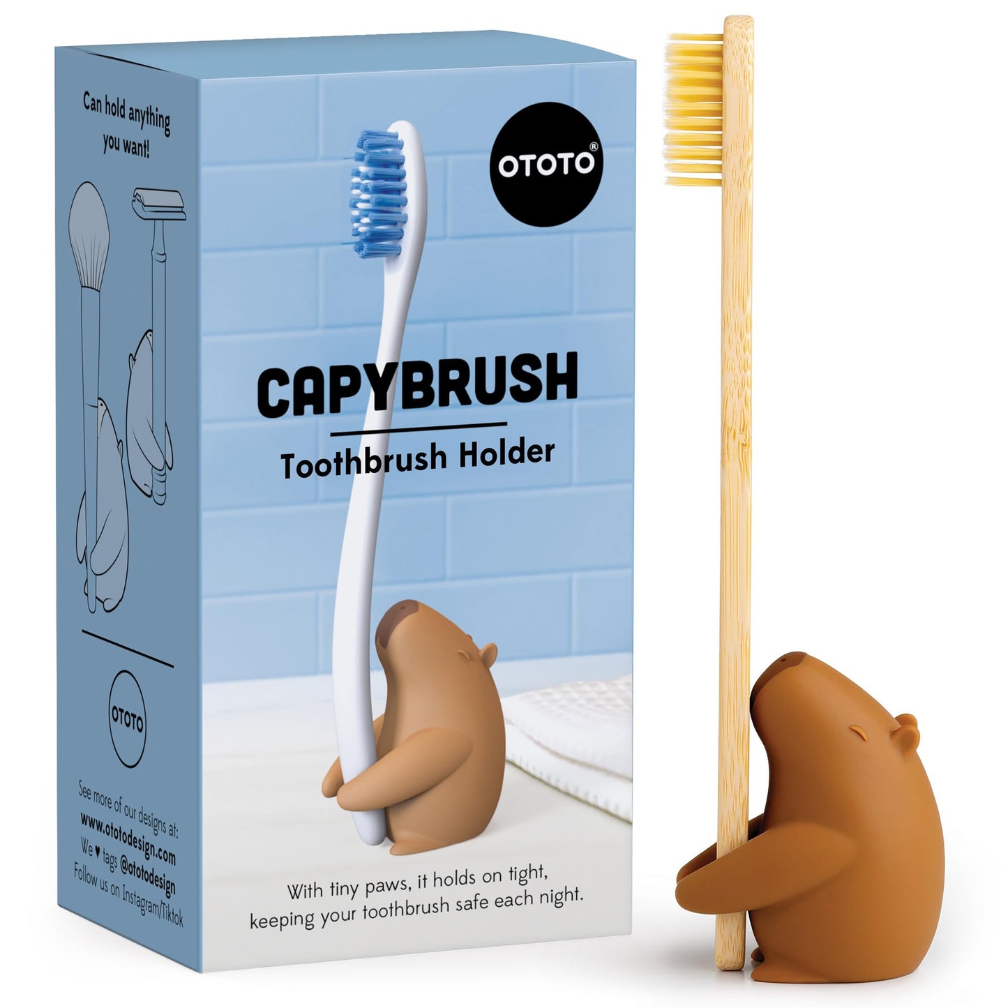 OTOTO Capybara Toothbrush Holder Set - Bathroom Organizer, Brush Holder, Funny White Elephant Gifts for Kids, Baby Gift (Capybrush)