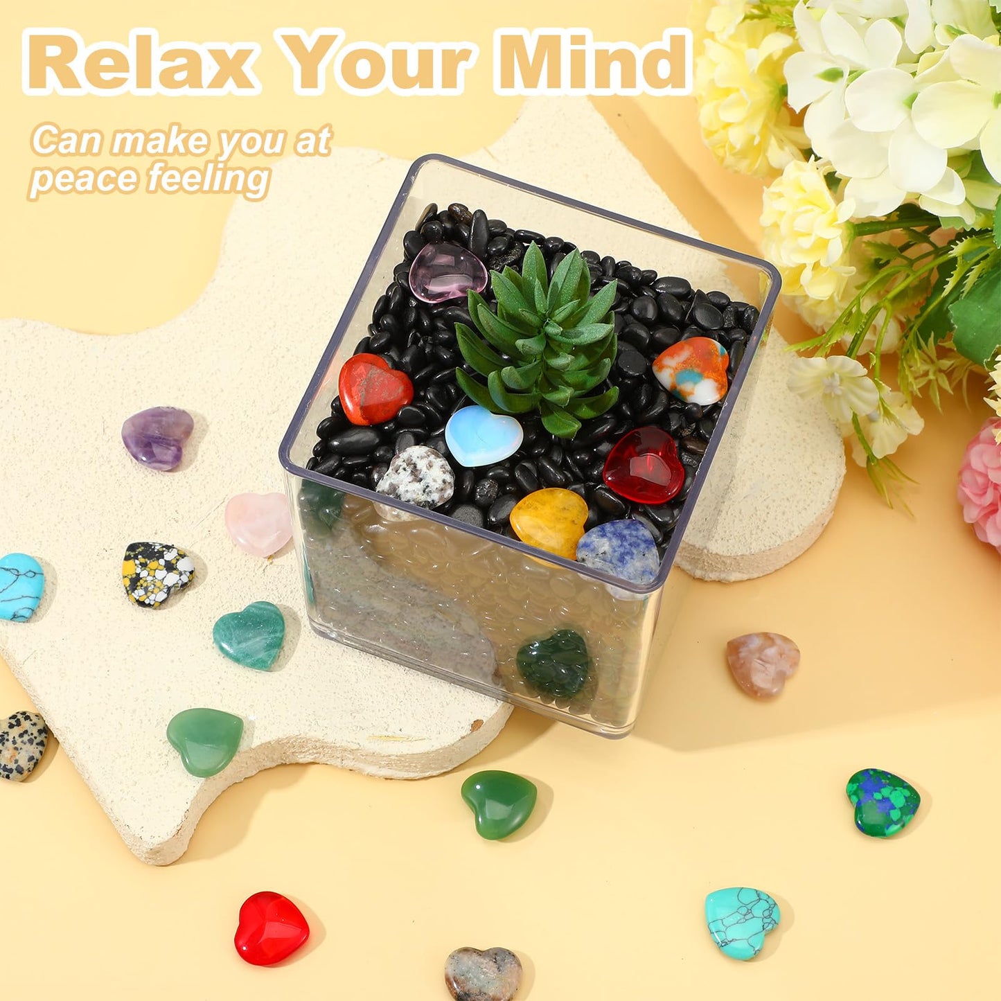 COMNICO 72 Pcs Natural Heart Stone, 0.8 Inch Worry Stone Bulk Love Shaped Gemstones Mini Gemstone Decor Supplies for Mom Women Valentines DIY Meditation