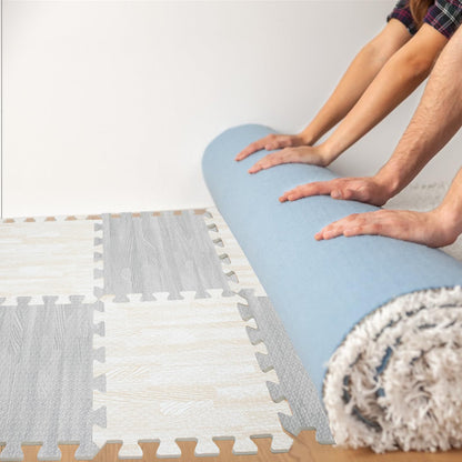 8 PCS Soundproof Interlocking Rug Pad 11.8 x 11.8 x 0.4 Inch, Non Slip Rug Pads, Noise Reduction Protective Cushioning Puzzle Foam Padding, Safe for All Floors and Finishes, Grey and White