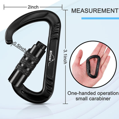 BEIFENG Heavy Duty Lightweight Locking Carabiner Clips D Ring for Camping Hiking Outdoor Gym etc, Carabiner with Lock Small Carabiners for Dog Leash & Harness (Auto Locking Black-4Pcs)
