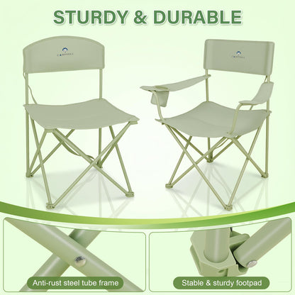 Camping Chair Set of 5,Folding Lawn Chairs with Table for Adults,Heavy Duty Collapsible Chair Include Four Single Chairs and Camping Table with Cooler Bag for Travel Fishing Sport Picnic,Light Green