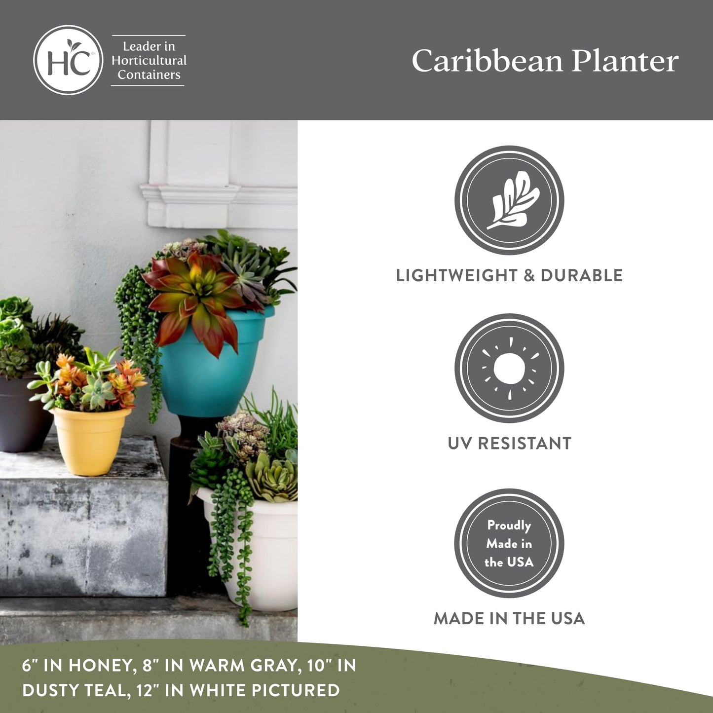 The HC Companies Caribbean Planter Pot - Outdoor & Indoor Plant Pot With Drainage Hole & Plug - Rolled Rim Plastic Pots For Plants & Flowers - Decorative Plant Pot (12" Clay, Pack of 1)
