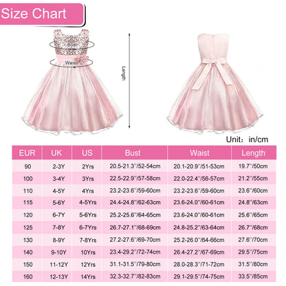 Discoball Girls Princess Dress Sequin Tulle Flower Pageant Birthday Party Wedding Bridesmaid Girl Dresses for 3-12 Years Pink