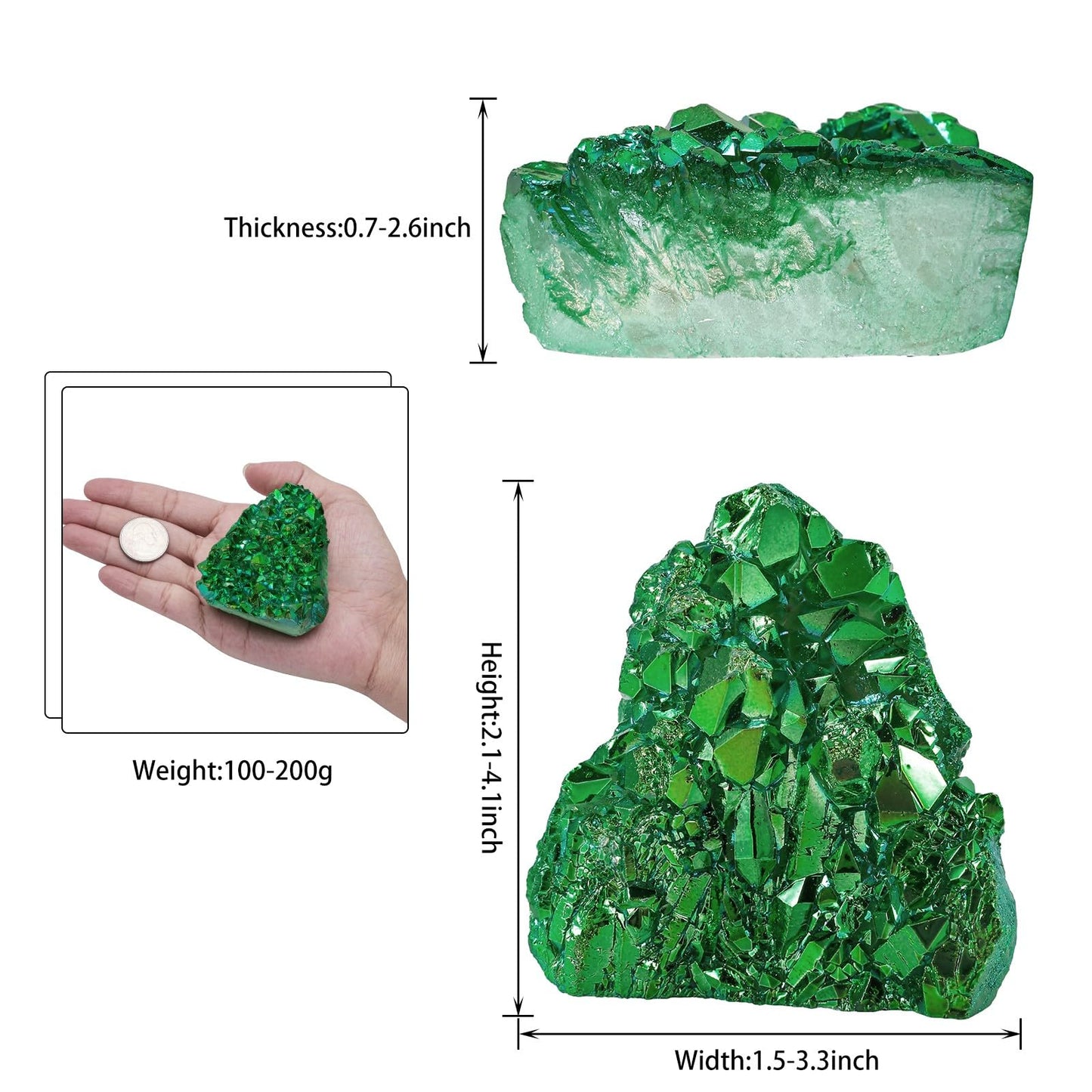 Sportmusies Titanium Coated Rock Crystal Cluster Specimen Home Office Decoration, Irregular-Shaped Quartz Cluster Stone for Reiki Healing Meditation, Green