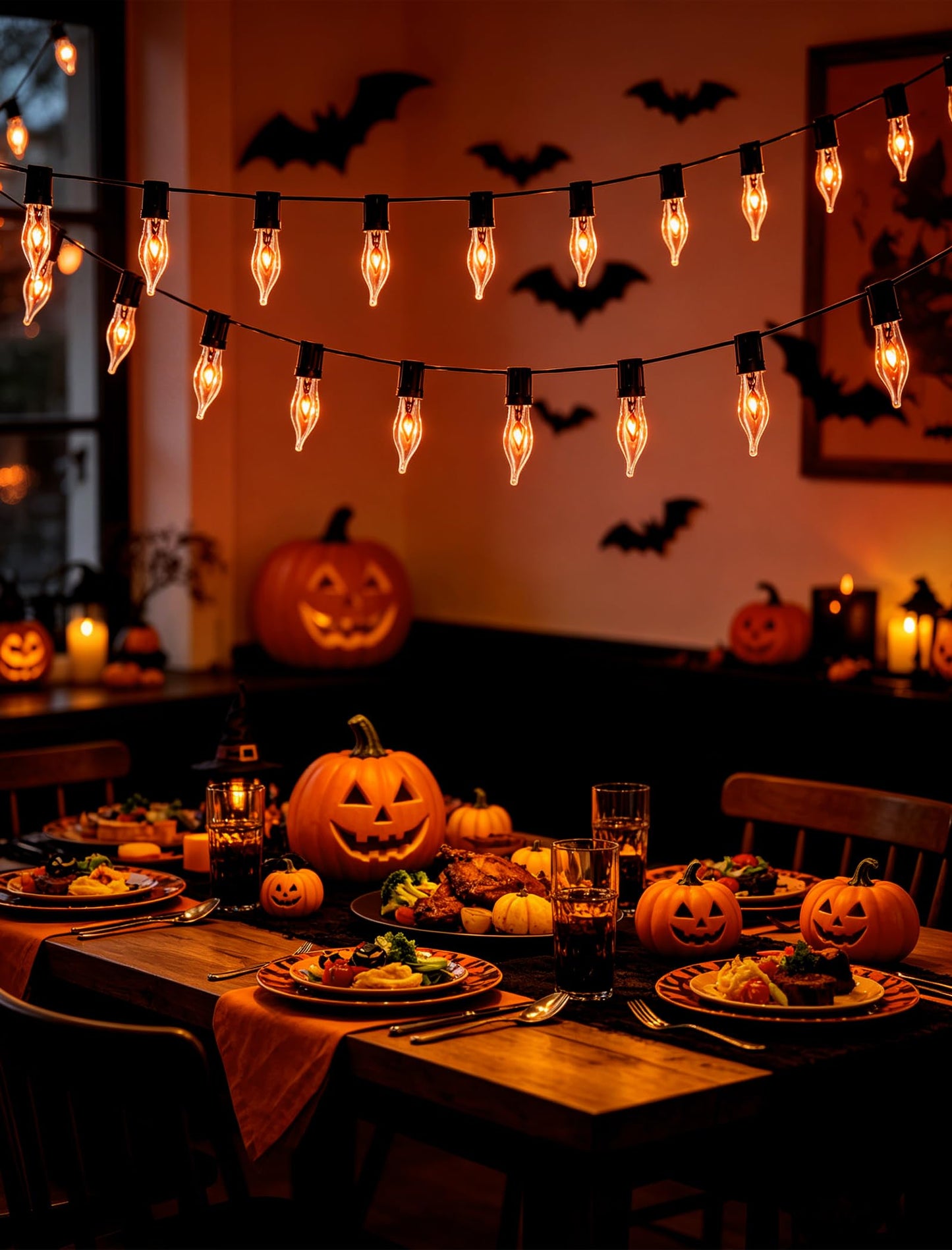 Hobbynors 50Ft Extra-Long Fall & Halloween String Lights,25 C18 Flicker Flame Bulbs for Outdoor Decor,Waterproof & Connectable for Christmas, Thanksgiving & Festive Party Ambiance