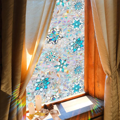 Snowflake Window Film, Stained Privacy Rainbow Window Sticker, Christmas Glass Decals, Static Cling Non Adhesive Door Clings UV Blocking, 17.7" x 43.3"