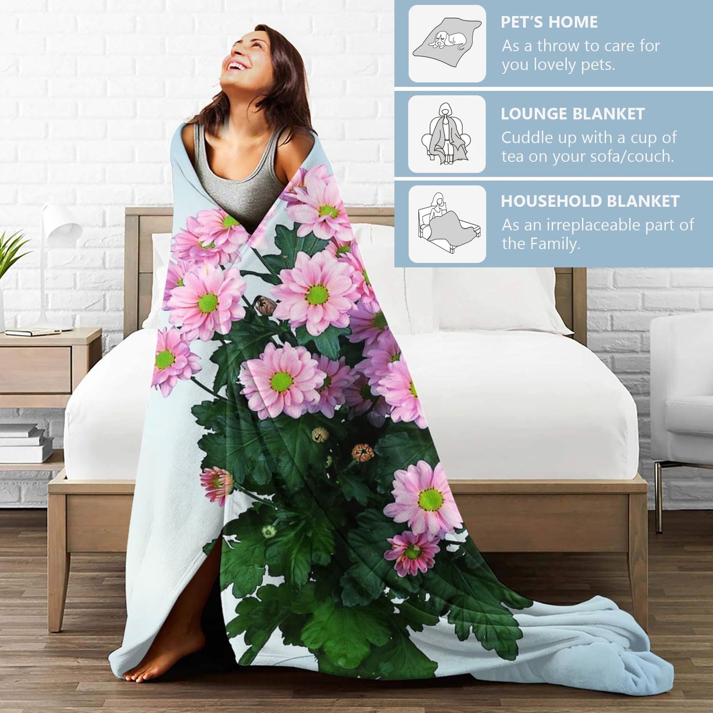 Zeleda Floral Butterfly Cozy Throw Blanket for Couch Sofa Bed, Soft Flannel Romantic Flower Blankets for Women Kids Girls, Warm Lightweight Whimsical Nature Throws for Room Decor Gifts, 50x60 Inches