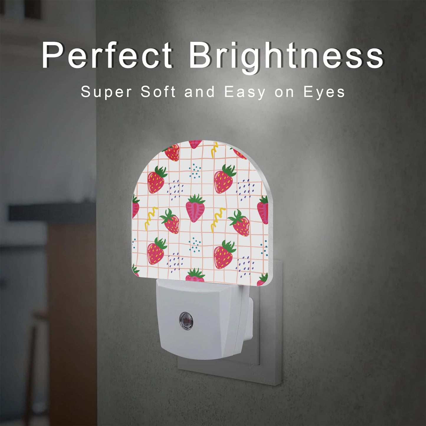sndheke Cute Red Strawberries Night Light Plug into Wall, Abstract Funny Fruits Dusk to Dawn Night Light Plug in,0.5w Energy Saving Sleep Friendly NightLight for Kids Boys Girls Home Decor