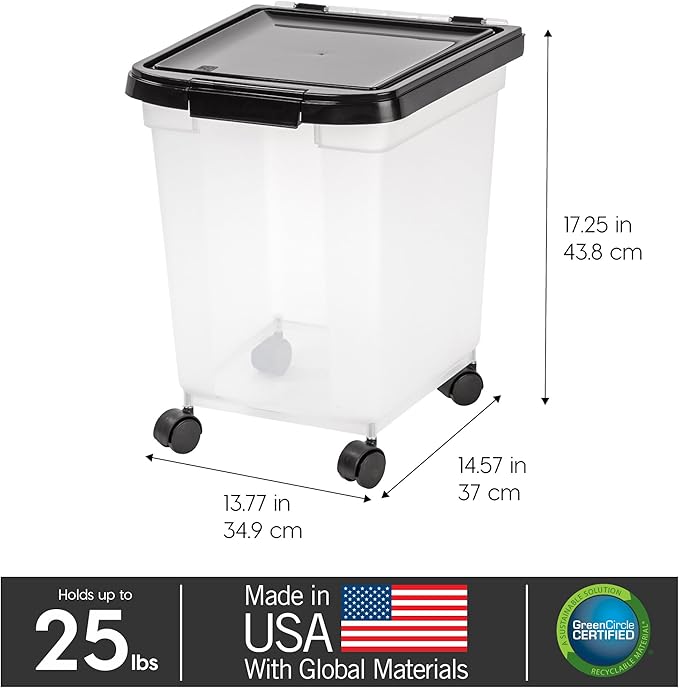 IRIS USA Airtight Dog Food Storage Container, WeatherPro, Removable Wheels