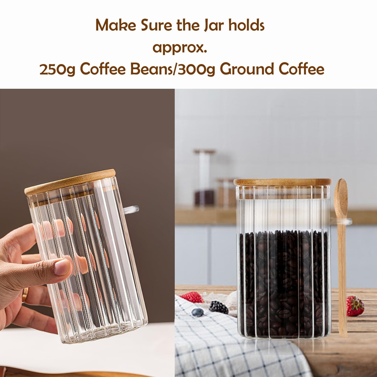 Steviieden 24 FL OZ Airtight Glass Jar with Bamboo Spoons Lids Overnight Oats Container Decorative Coffee Bar Food Storage Jar Cereal Nuts Salts Coffee Tea Flour Sugar Container Spice Jar