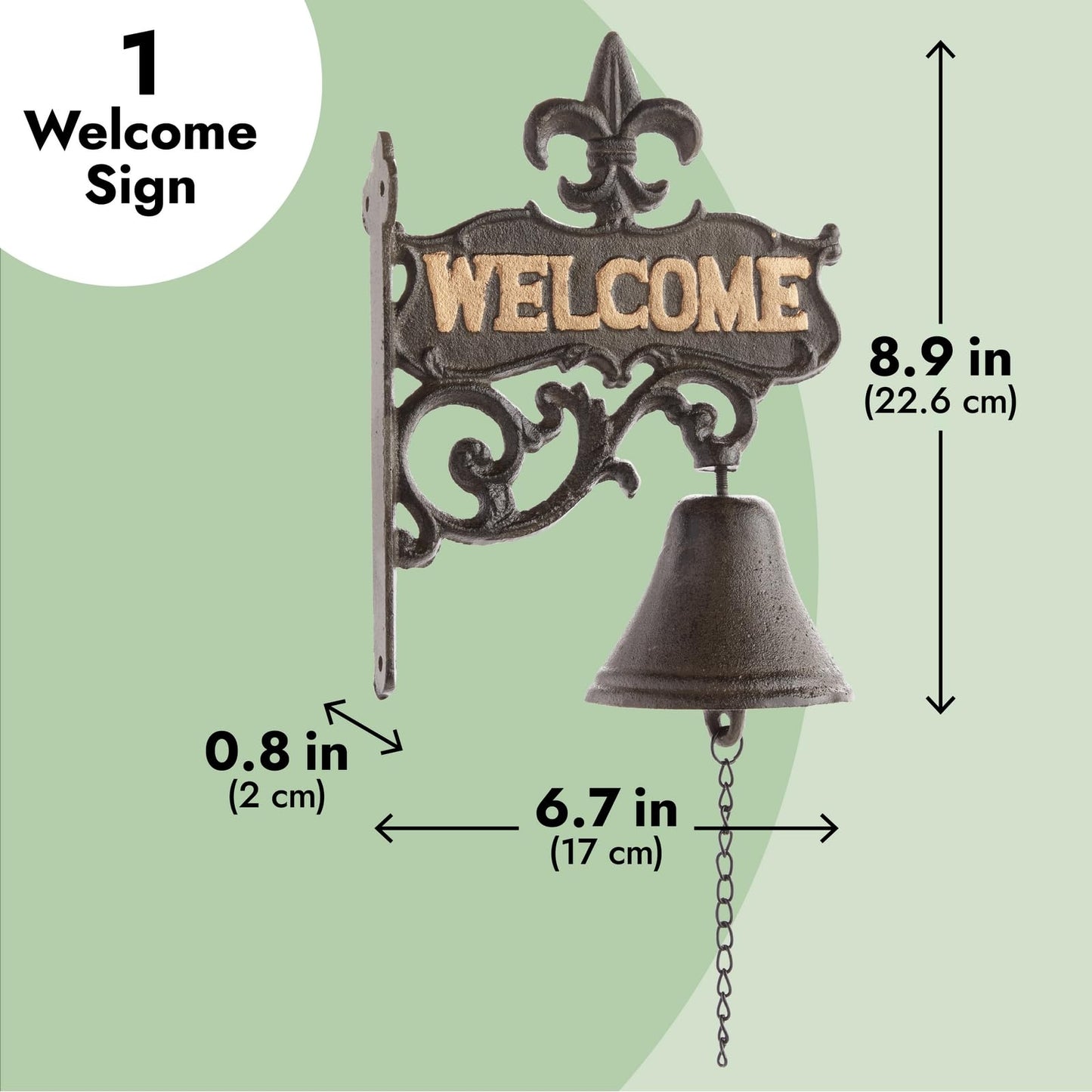 Juvale Dinner Bell Outdoor - 6.7 x 8.9 x 0.8 in, Black Cast Iron, Antique Style - Outdoor Welcome Bell for Front Porch & Wall Decor