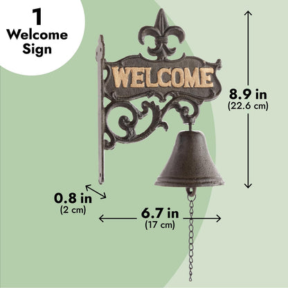 Juvale Dinner Bell Outdoor - 6.7 x 8.9 x 0.8 in, Black Cast Iron, Antique Style - Outdoor Welcome Bell for Front Porch & Wall Decor