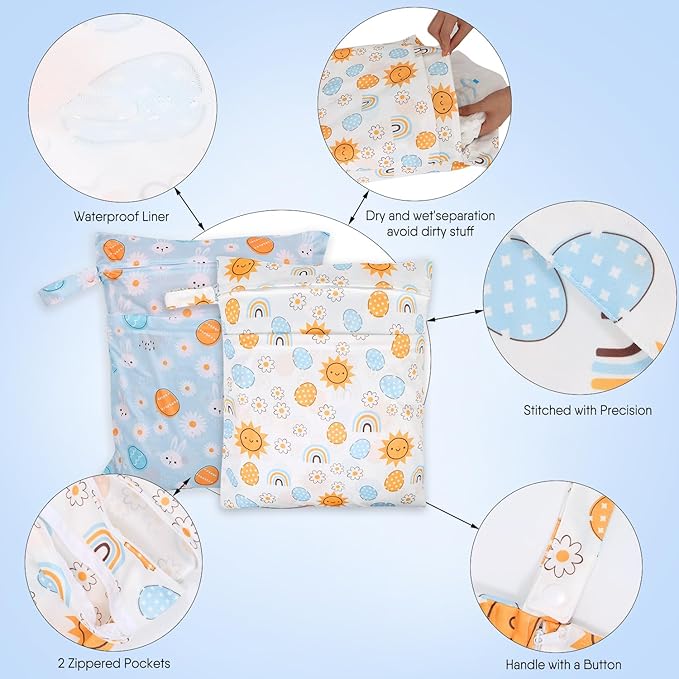 2pcs Travel Waterproof Laundry Bag, Cloth Diaper Wet Dry Bags
