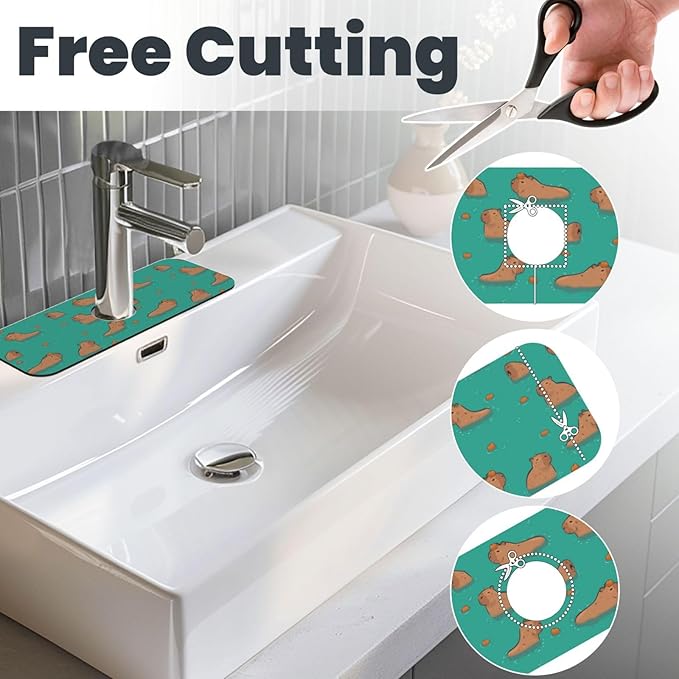 Cute Capybara Play Eat Food Kitchen Sink Splash Guard Faucet Mat Super