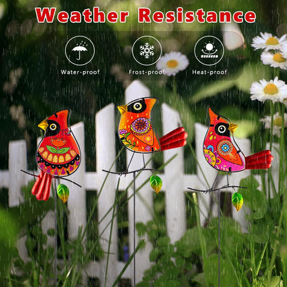 SATHGA Decorative Garden Stakes,Set of 3 Cardinal Stained Glass Metal Yard Art,Waterproof Outdoor Decor Housewarming Present for Women Mom Grandma