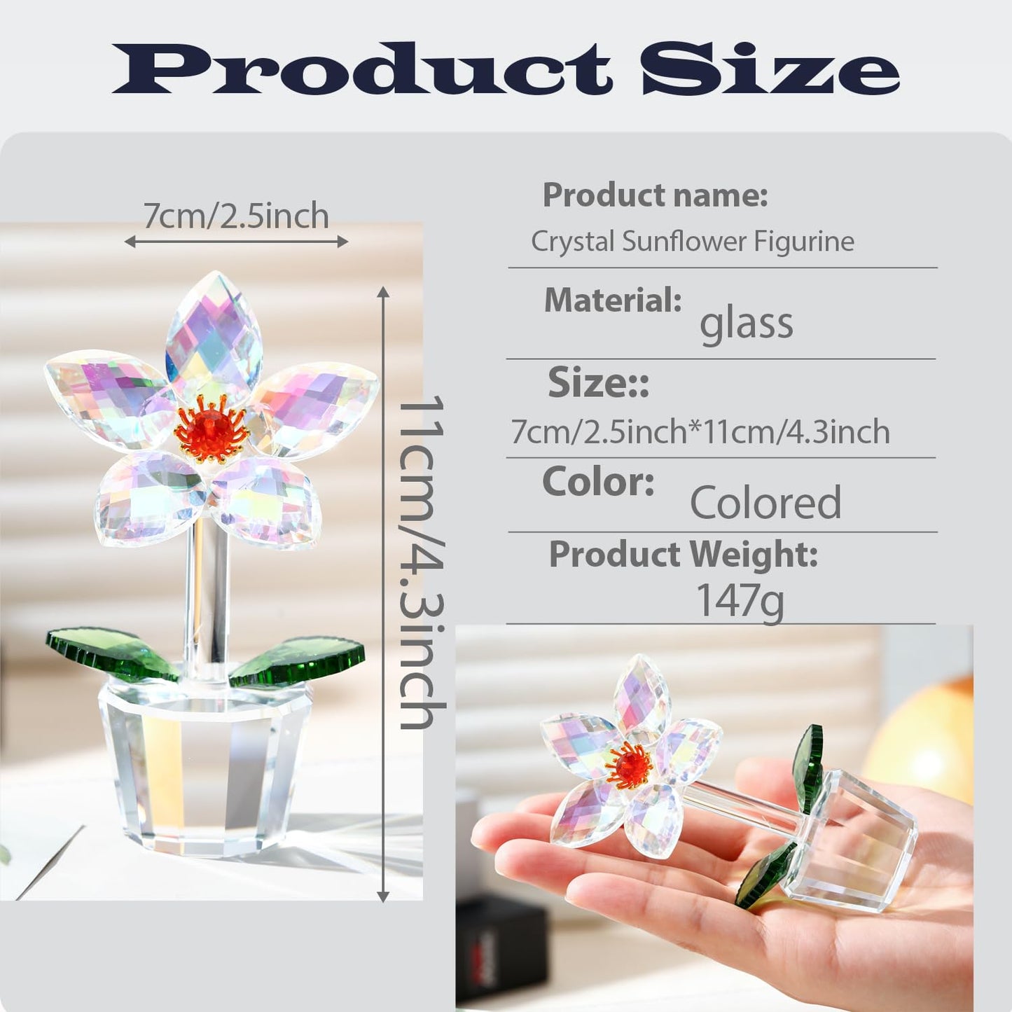 DLXK K9 Crystal Flower Figurine, Crystal Bloom Ornament with Hand-Polished Details, Mini Sparkling Decor for Home Tabletop Shelf, Ideal Festival Gift