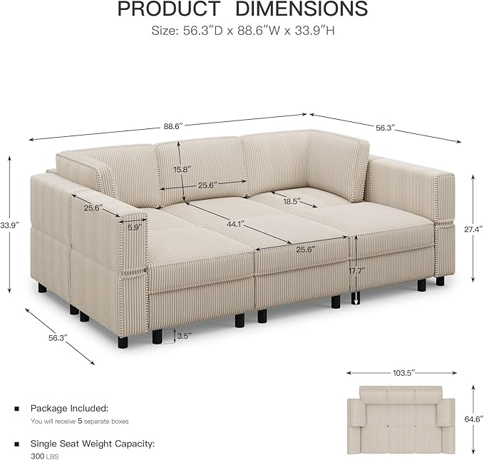 Belffin 88.6" Modular Sectional Sofa