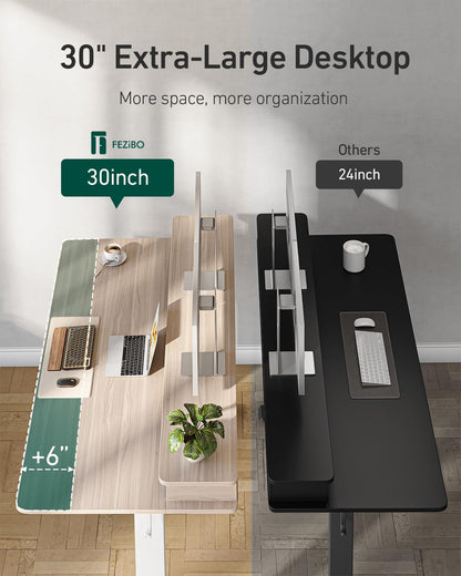 CubiCubi 60" x 30" Standing Desk with Drawers, Height Adjustable Electric Workstation, Computer Sit Stand Up Table with Large Storage Shelf 4 Drawers and 2 Hooks, Light Rustic Brown