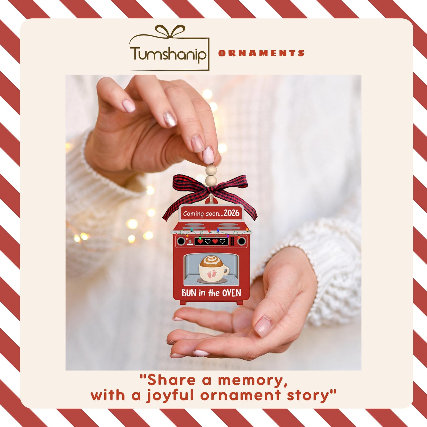 TUMSHANIP Baby Pregnancy Announcement Gifts for Family, Husband, Grandparents, Aunt - Expecting Baby Ornament - Gifts for Expecting Parents - Wood Christmas Baby's Bun in The Oven Ornament 2026