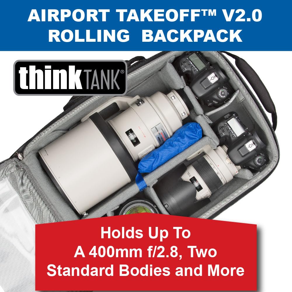 Think Tank Airport TakeOff V2 2 Wheel Rolling Carry-On Camera Shoulder Bag for Photography and Video Equipment - Black