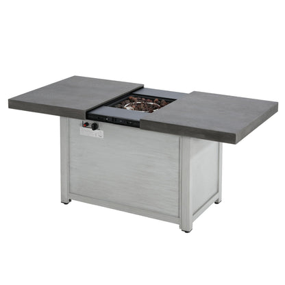 Christopher Knight Home Akali Extendable Outdoor Fire Pit Table with Lava Rocks and Protect Cover, Aluminium Alloy Tabletop Fire Pit with Steel Frame, Patio Fireplace Table, 50000 BTU, Dark Grey