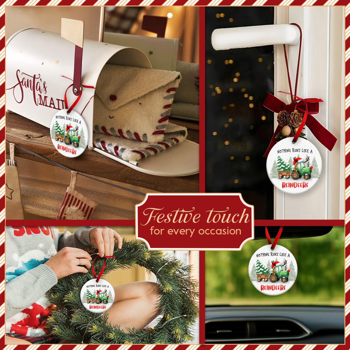 KILYHOME Funny Tractor Reindeer Christmas Ornament – “Nothing Runs Like Reindeere” Farmhouse Rustic Holiday Decor, Keepsakes & Gifts for Deer Lovers – Christmas Tree Decoration, Xmas Gift for Farmers