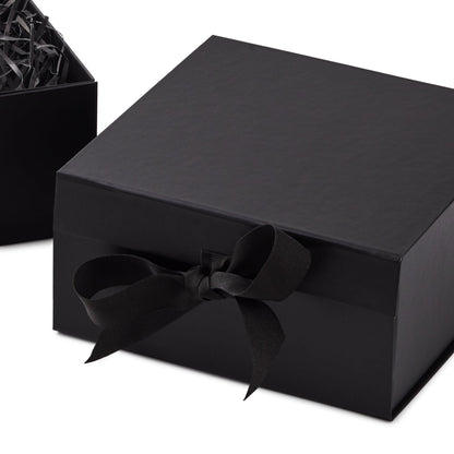 Hallmark Medium Gift Boxes with Bow and Shredded Paper Fill, Pack of 2 (Black 8 inch Box) for Weddings, Graduations, Birthdays, Father's Day, Groomsmen Gifts, All Occasion