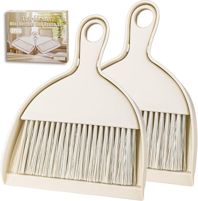 THINKLEARN 2PCS Mini Broom and Dustpan Set, Small Dustpan and Brush, Compact