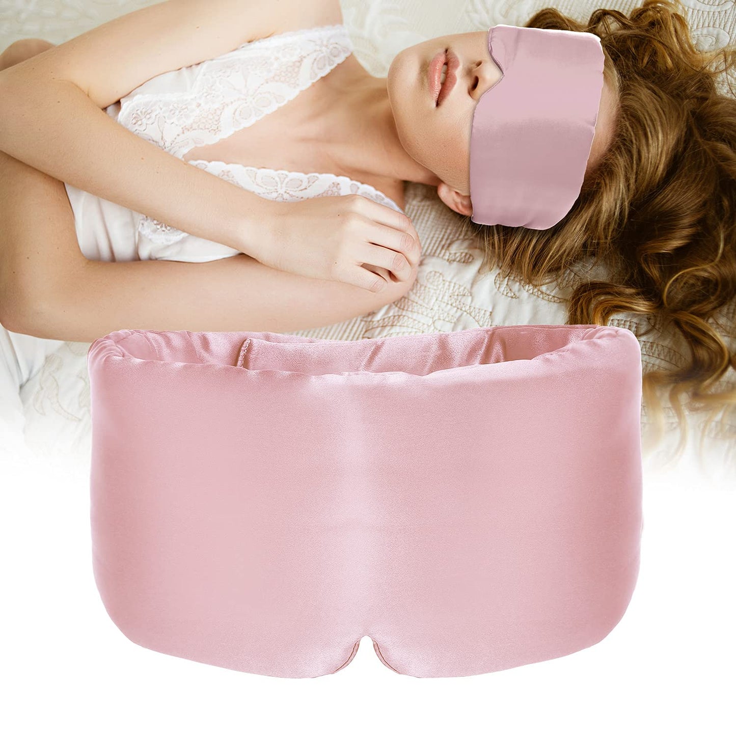 Silk Sleep Mask for Women Men, Mulberry Silk Eye Sleeping Mask & Blindfold with Adjustable Velcro Strap, Blackout Eye Cover for Sleep Travel Yoga Nap, Large Size, Black