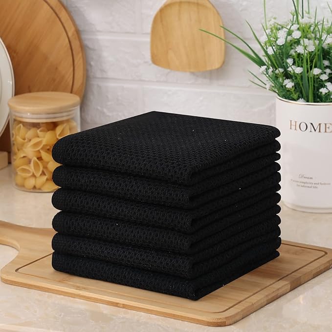 Kitinjoy 100% Cotton Kitchen Dish Cloths, 12 Pack Waffle Weave Ultra Soft
