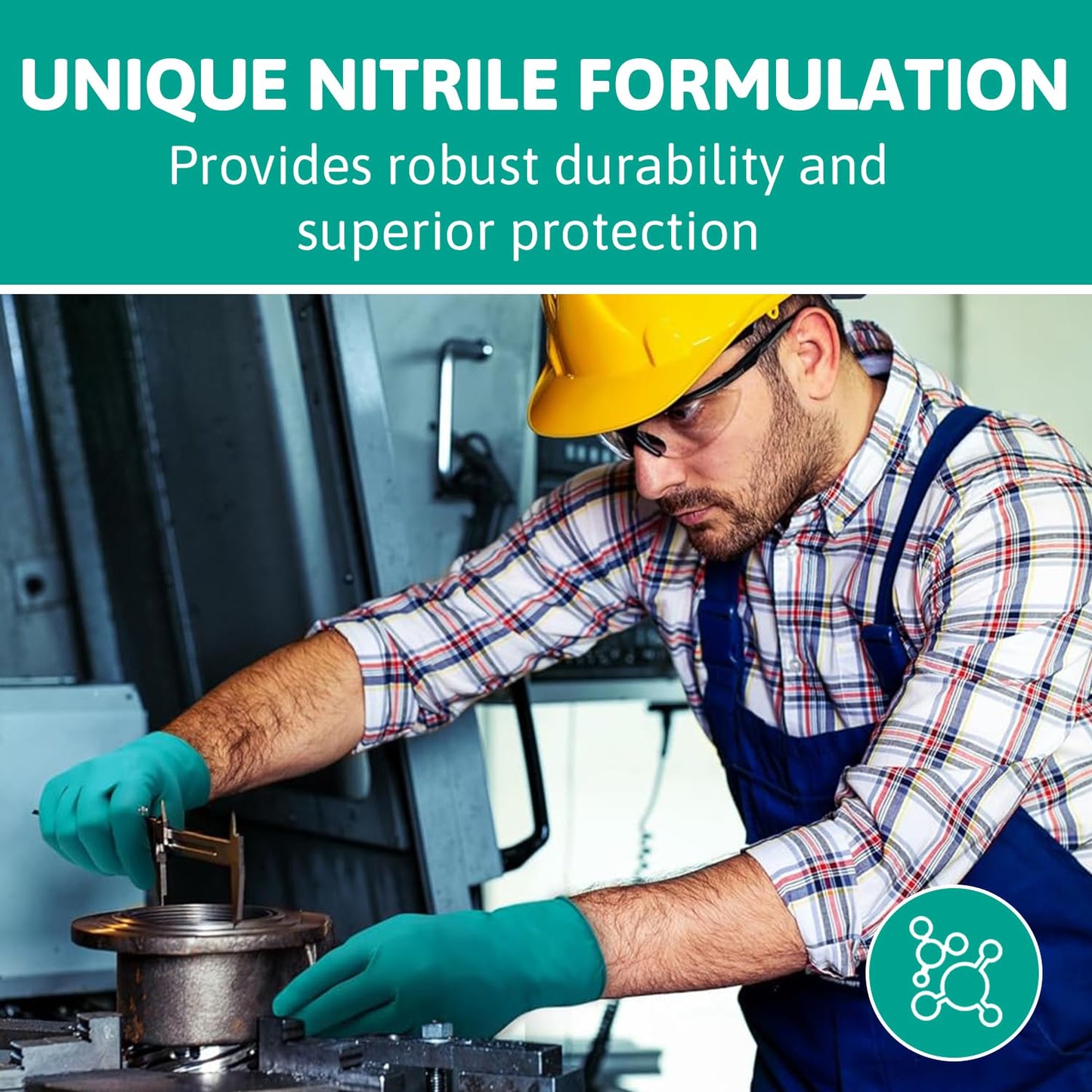 Ansell TouchNTuff 92-600, Nitrile Disposable Gloves, Food Grade Approved, High Protection Chemical Gloves, Latex Free, for Professional Use, Green, Large, 100 Pieces
