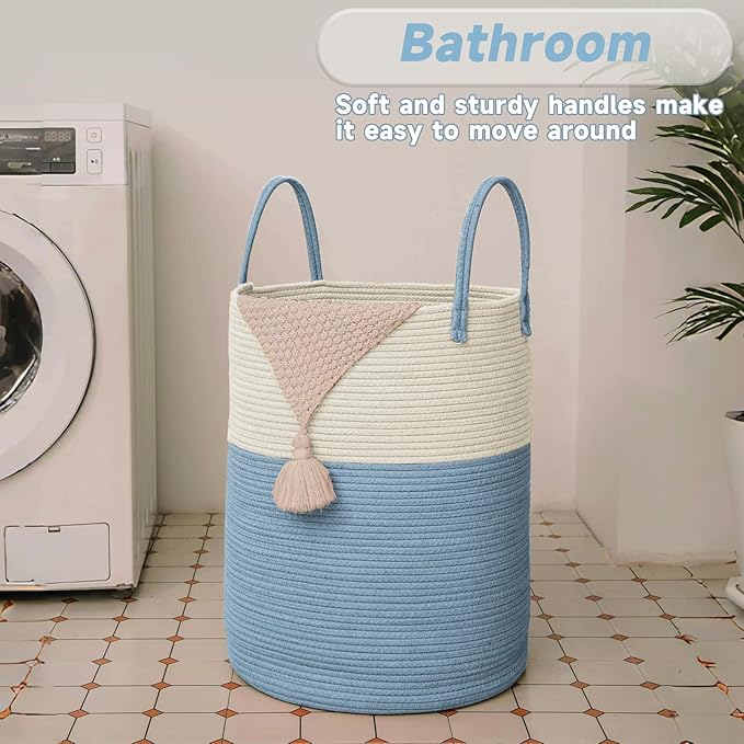 Large Woven Laundry Basket Hamper, 80L Cotton Rope Storage Bin