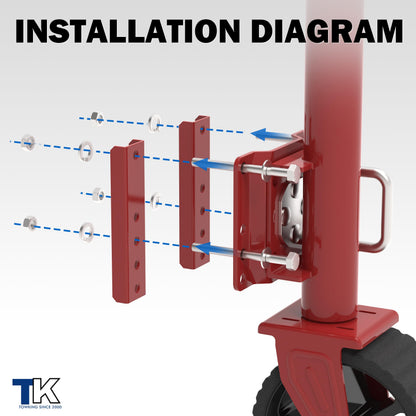 TOWKING 8-inch Wheel Trailer Jack, 13" Vertical Movement, 2000 lbs, for RV, Boat, Trailer and More, Red