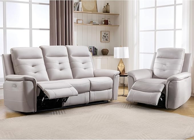 ANJ 2-Piece Oversied Faux Leather Power Recliner Sofa Set