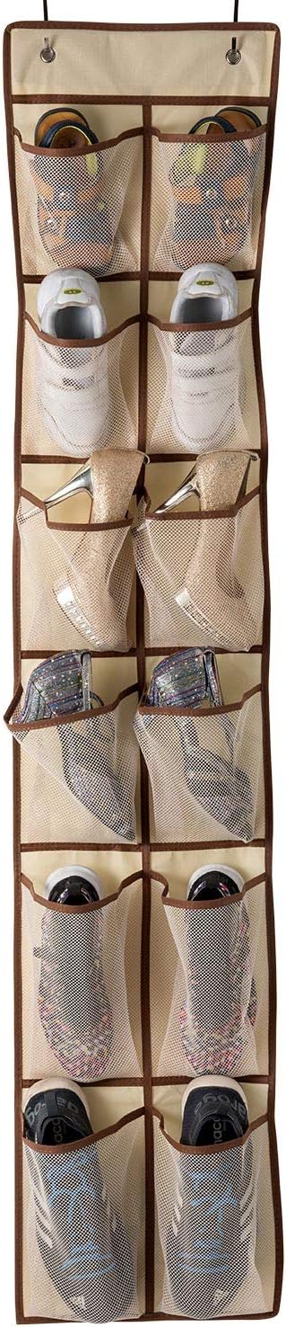 KEEPJOY Over The Door Shoe Organizer, Hanging Shoe Organizer 12 Mesh Pockets
