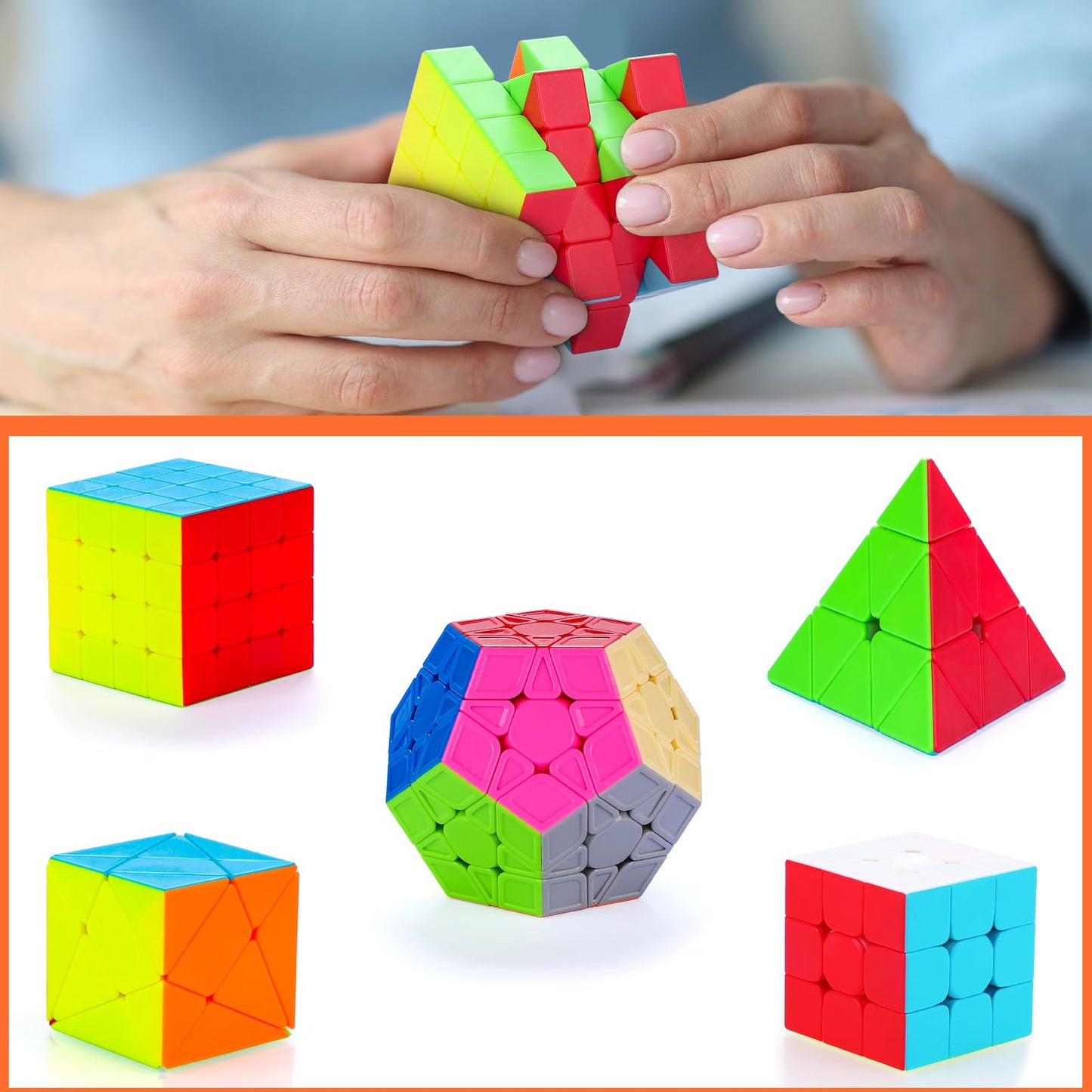 SISYS Speed Cube Set, 6 Pack Magic Cubes 2x2x2 3x3x3 4x4x4 Pyraminx Megaminx Skewb Smoothly Stickerless Magic Cubes Puzzle Cube Toy for Kids & Adults