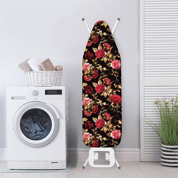 Red Rose Ironing Board Cover Standard Size 15 x 54, Thick Padding