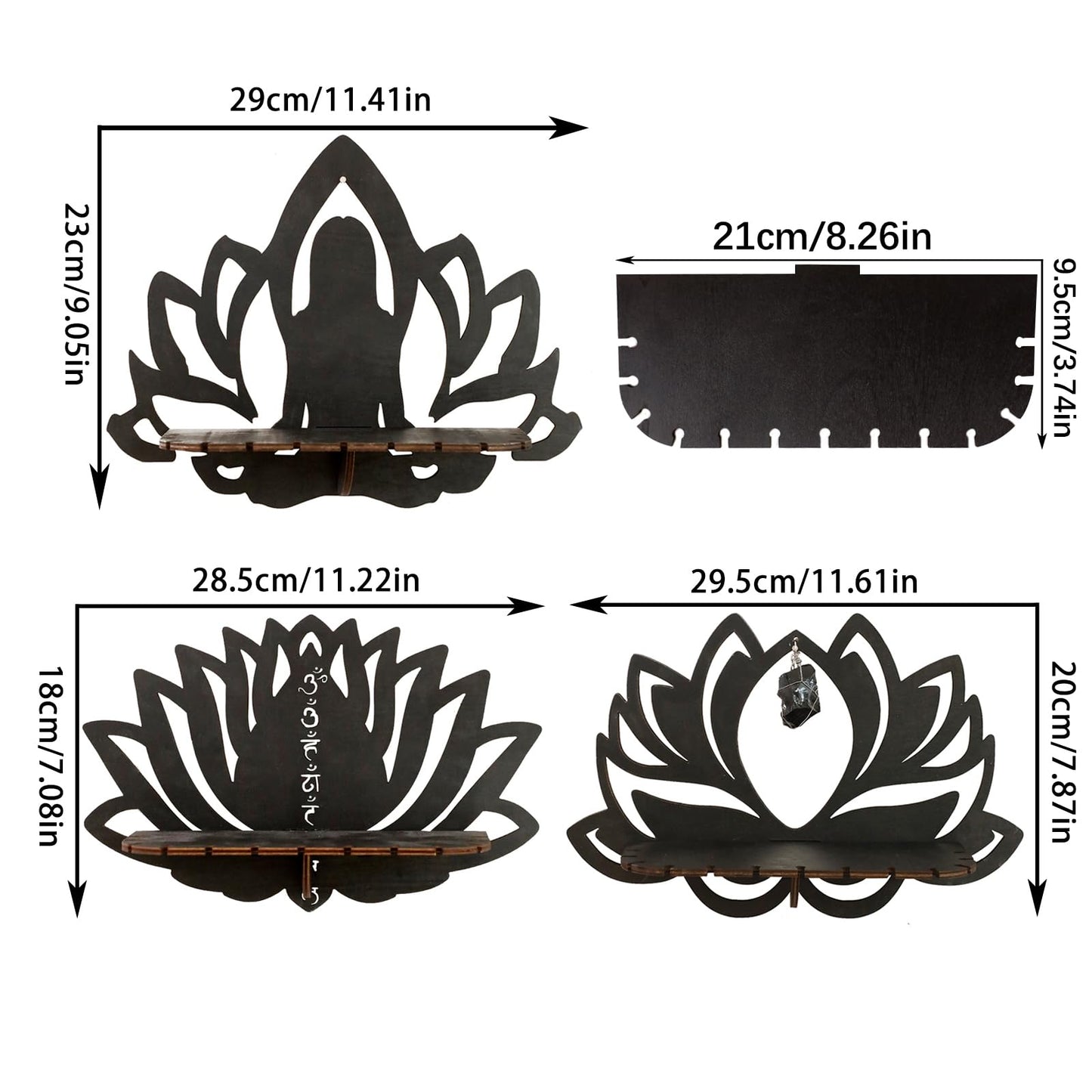 Artilady Lotus Flower Crystal Shelf -3 Pack Floating Shelves for Wall Bedroom Decor Black Cute Display Shelf Yoga Decor for Crystals and Stones Aesthetic Boho Room Decorations Witchy Gift for Wome